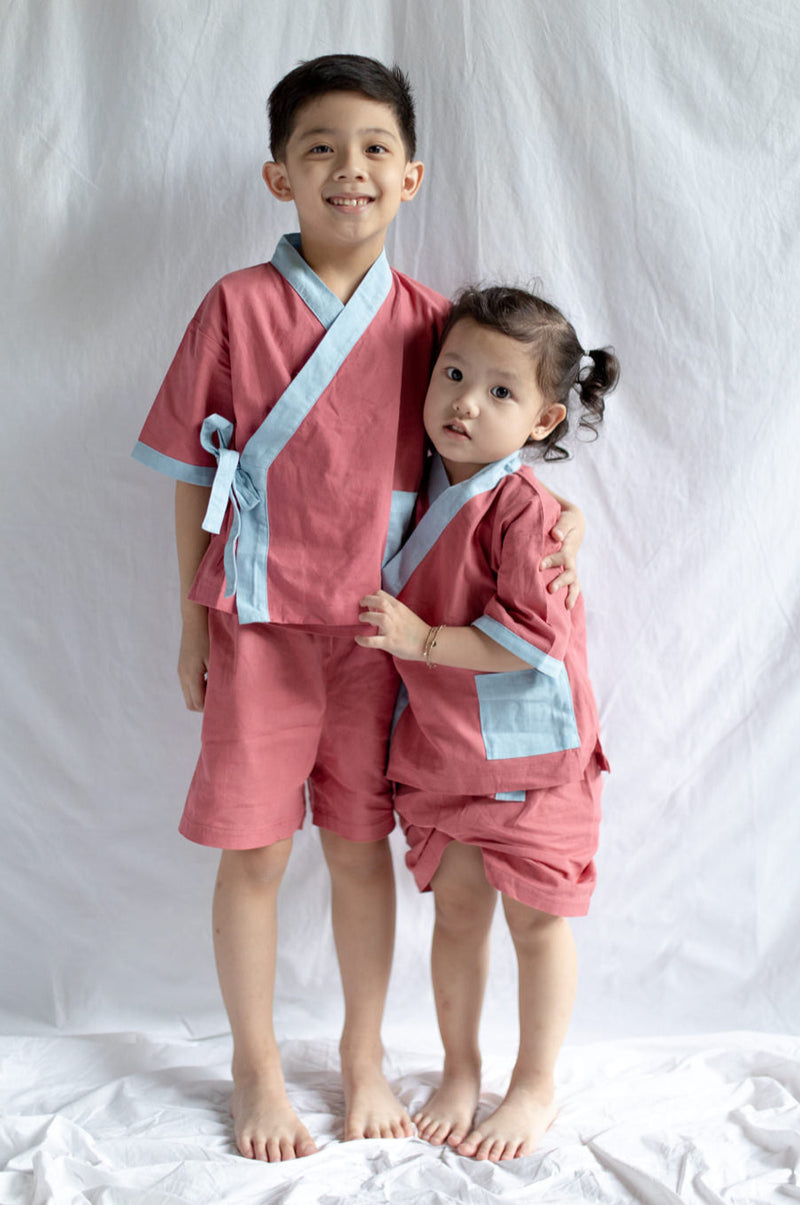 Kid's Kimono Red and Blue Colorway
