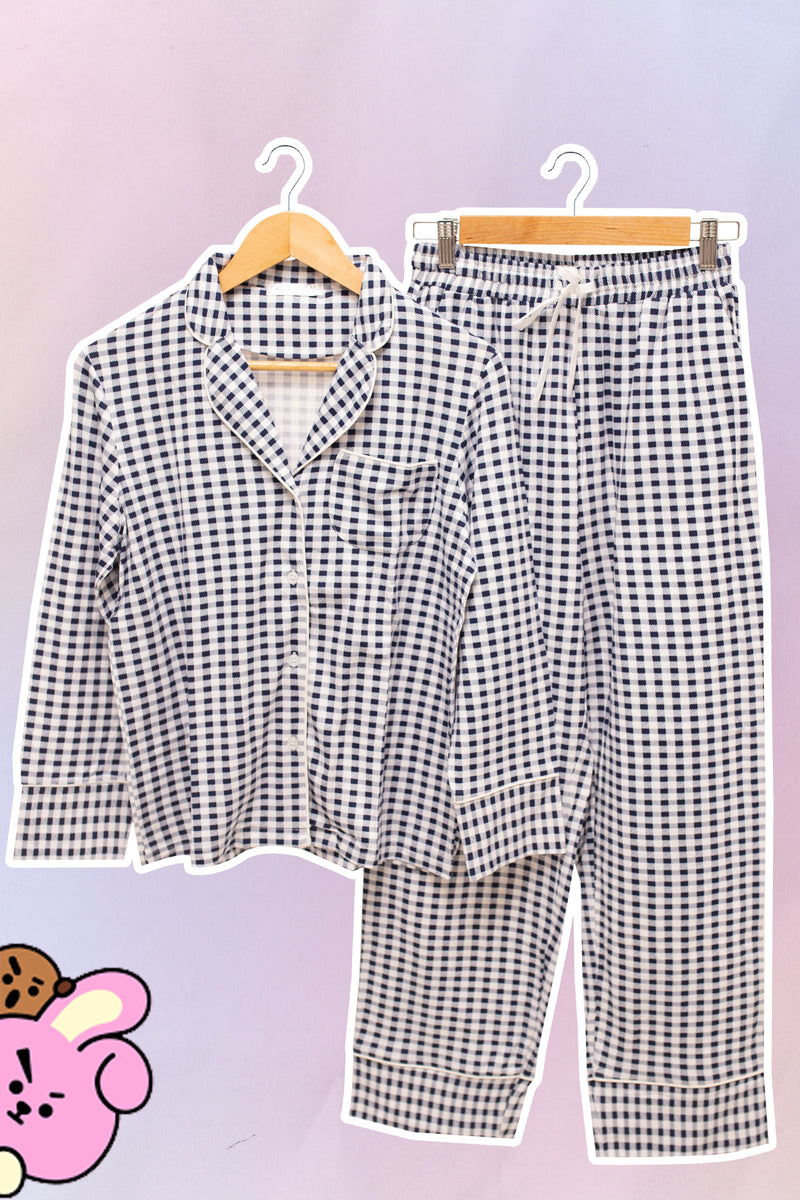 BTS BIRTHDAY BOX! Navy White Gingham Inspired Pajamas for WOMEN + freebies
